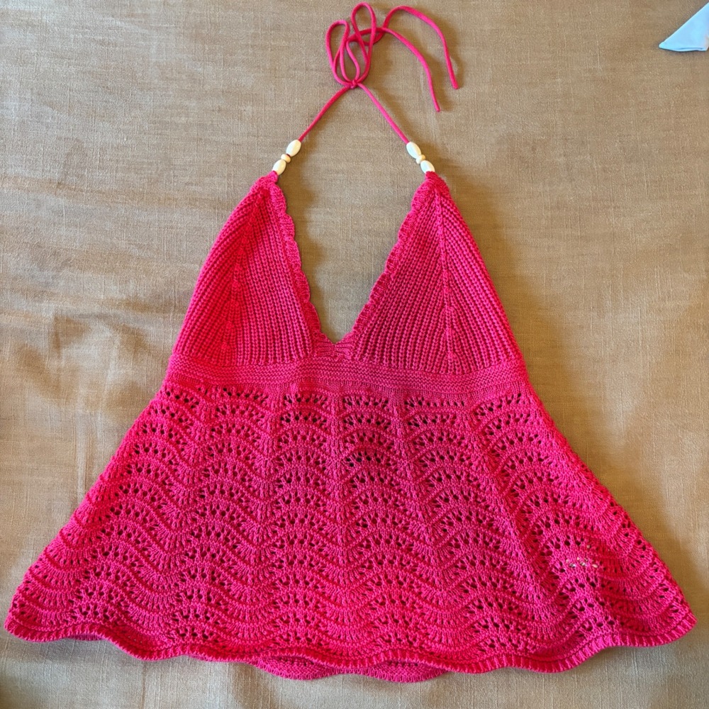 Wild Fable Halter Top S Cotton Knit Pink Boho Festival Beachy Babydoll